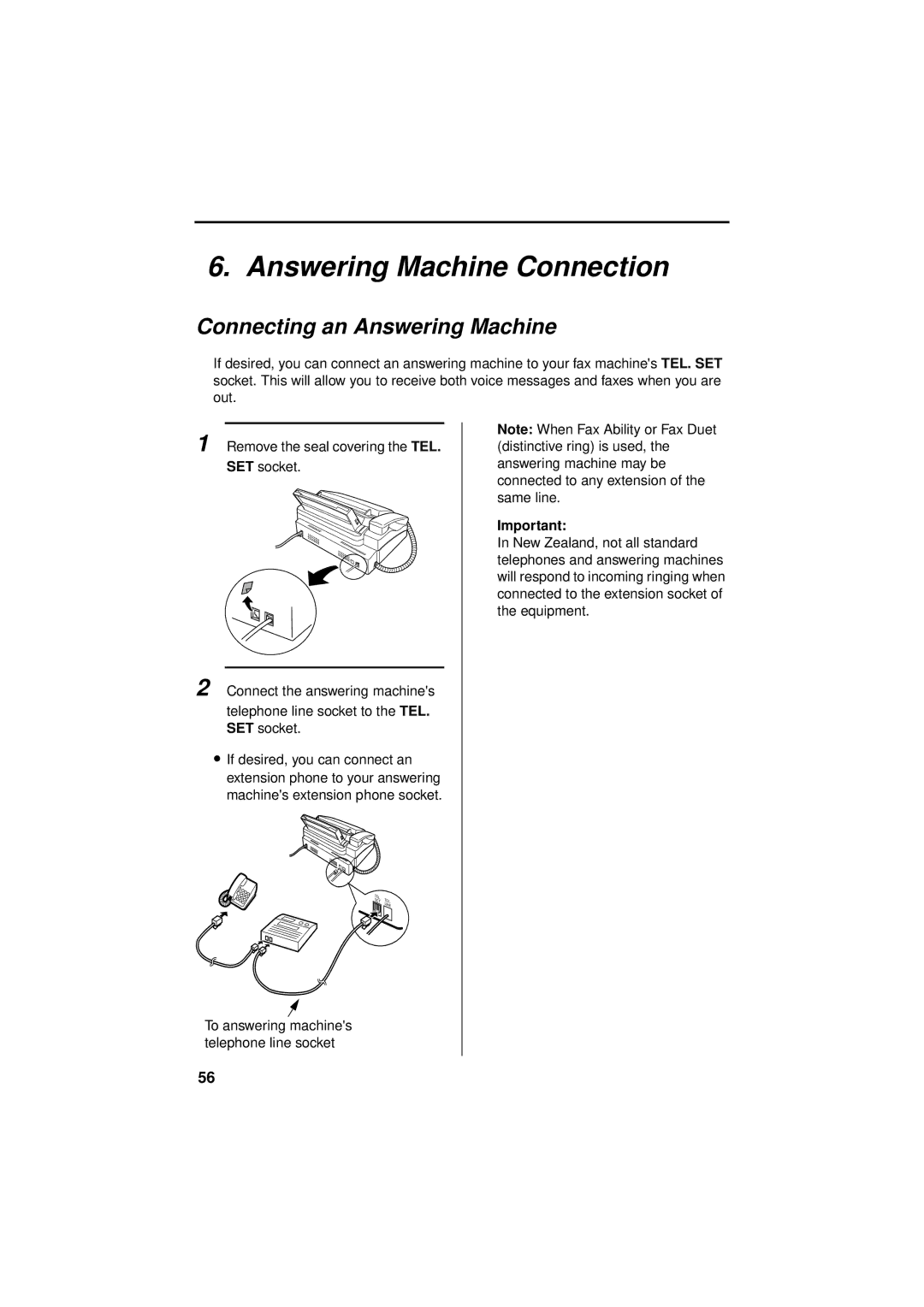 Sharp FO-781 operation manual Answering Machine Connection, Connecting an Answering Machine 