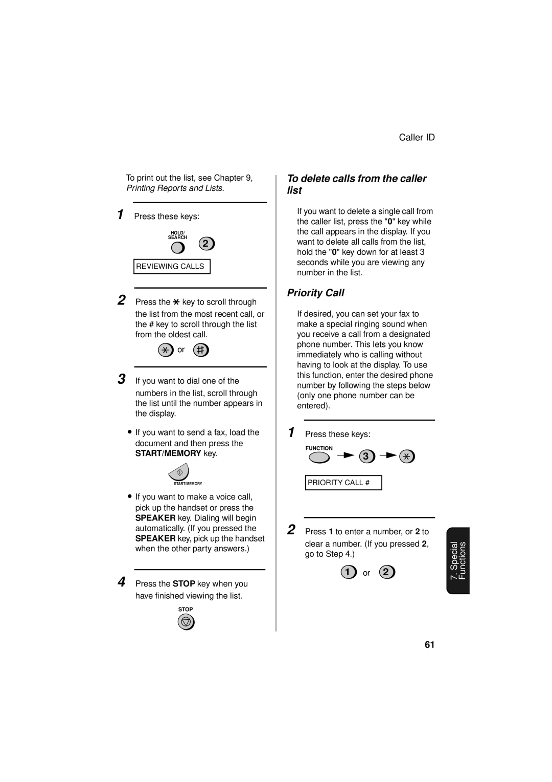 Sharp FO-781 operation manual To delete calls from the caller list, Priority Call 