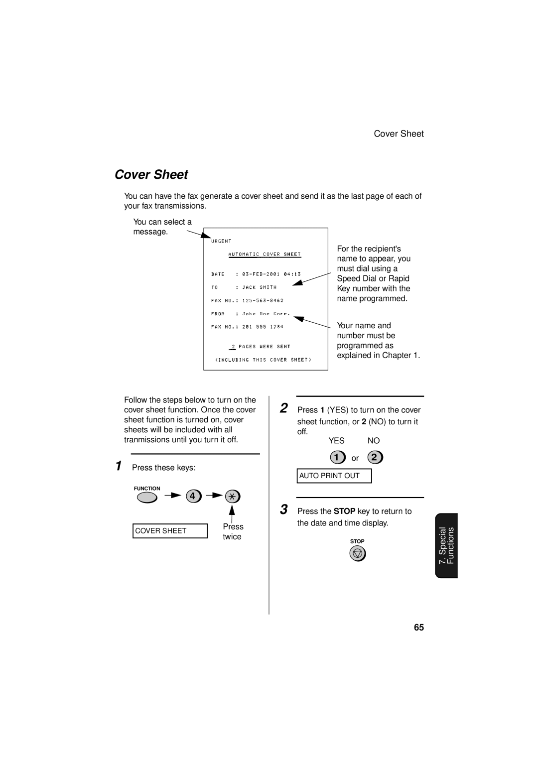 Sharp FO-781 operation manual Cover Sheet 