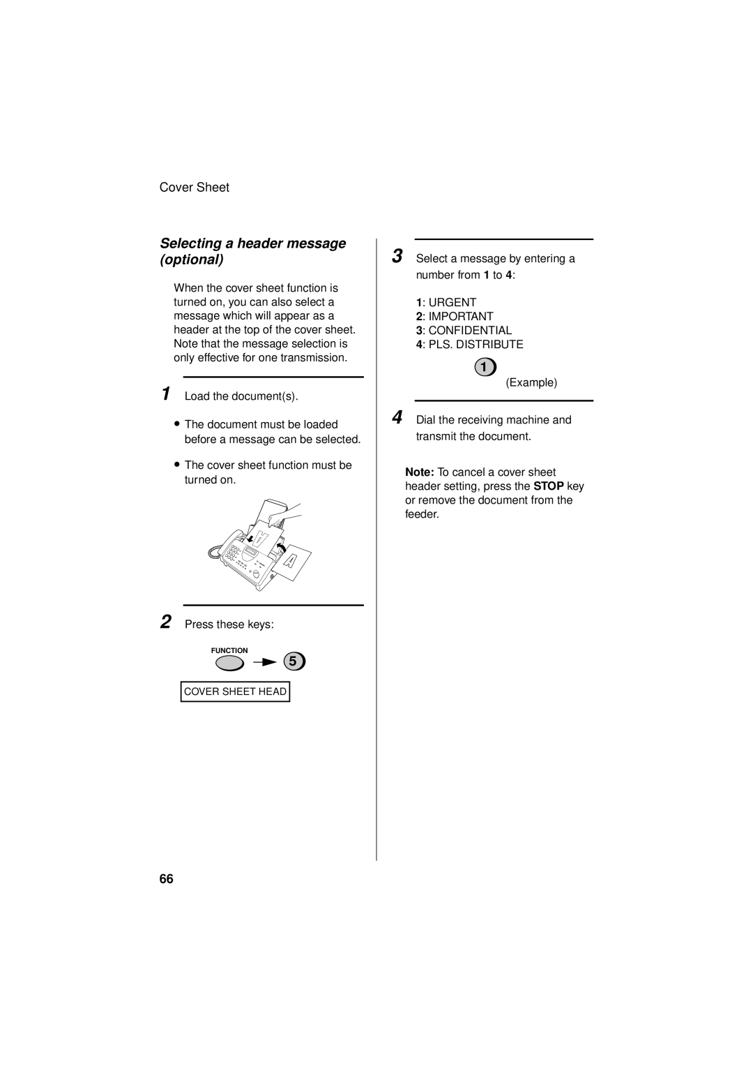 Sharp FO-781 operation manual Selecting a header message optional 