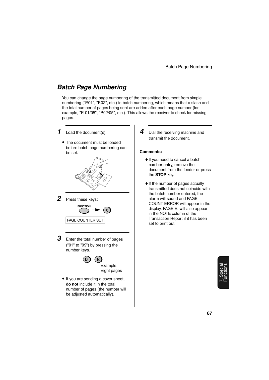 Sharp FO-781 operation manual Batch Page Numbering, Comments 