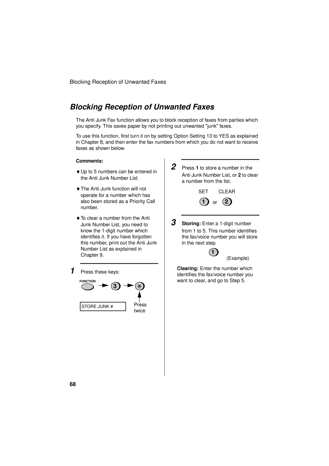 Sharp FO-781 operation manual Blocking Reception of Unwanted Faxes, SET Clear 