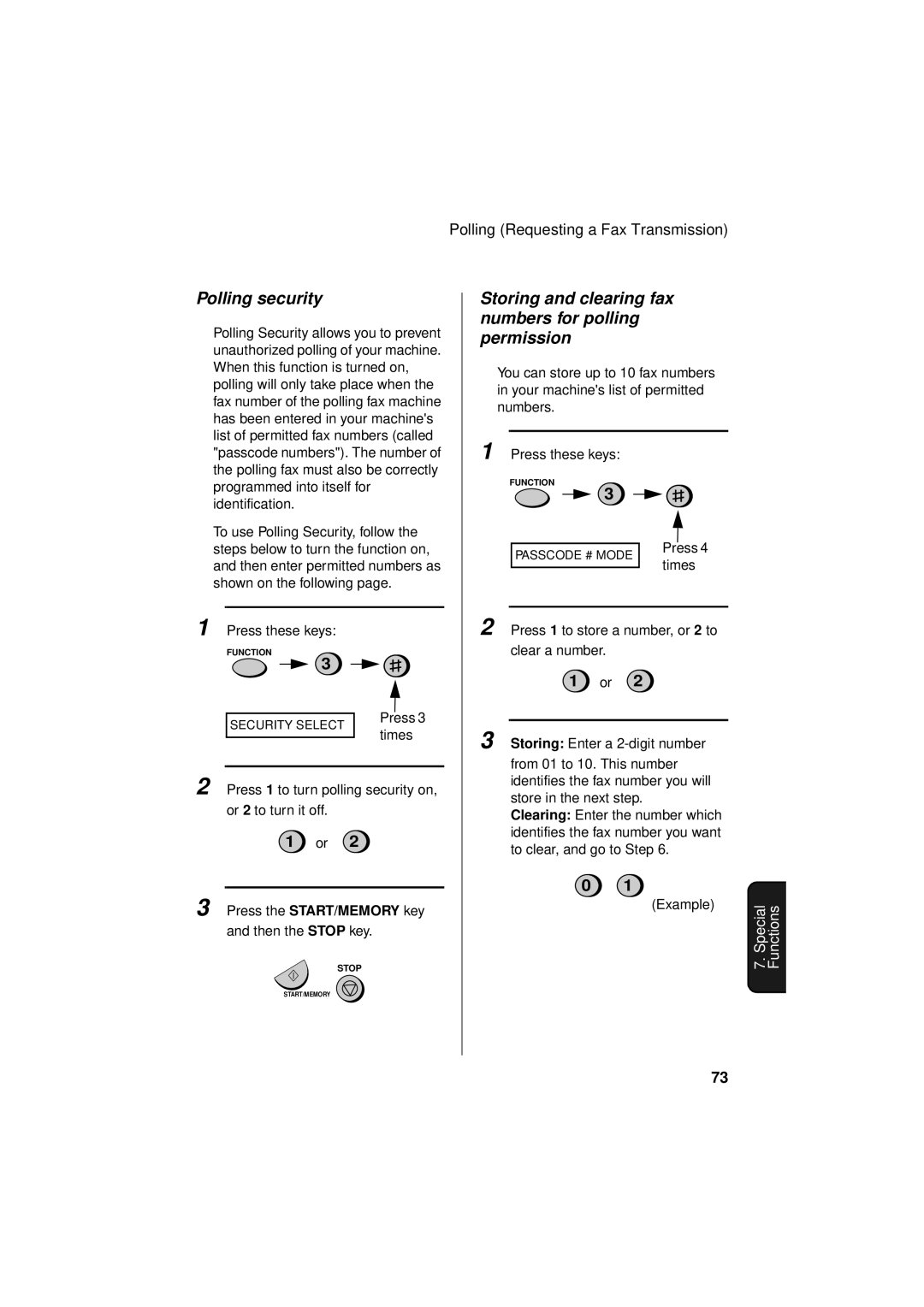 Sharp FO-781 operation manual Polling security, Storing and clearing fax numbers for polling permission 