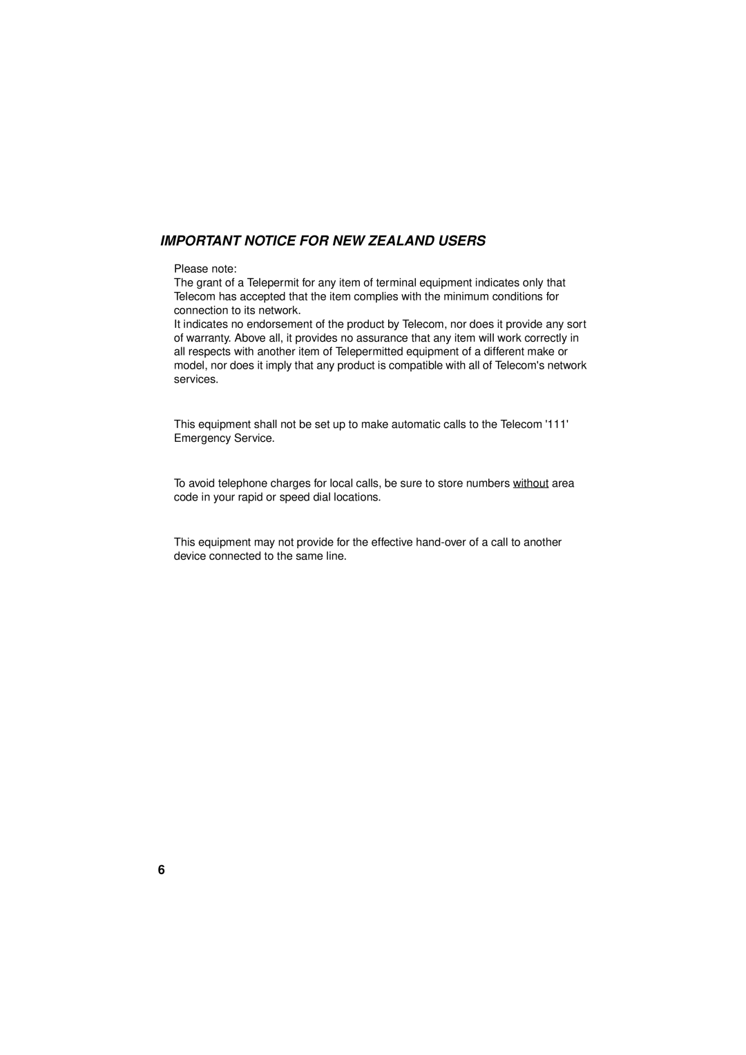 Sharp FO-781 operation manual Important Notice for NEW Zealand Users 