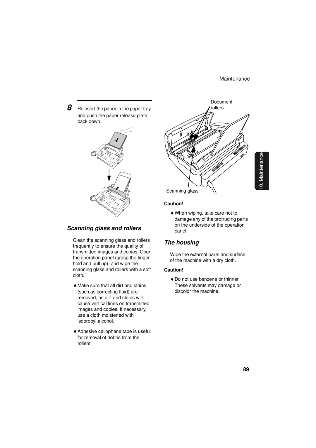 Sharp FO-781 operation manual Scanning glass and rollers, Housing 