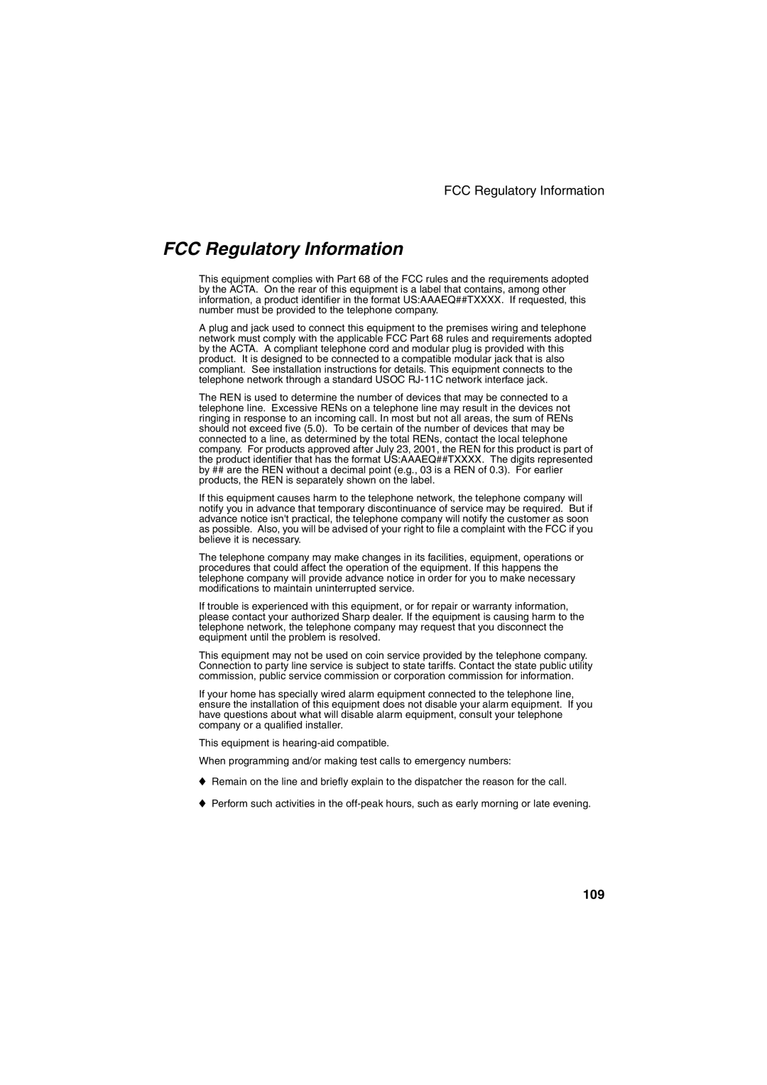 Sharp FO-B1600 operation manual FCC Regulatory Information 