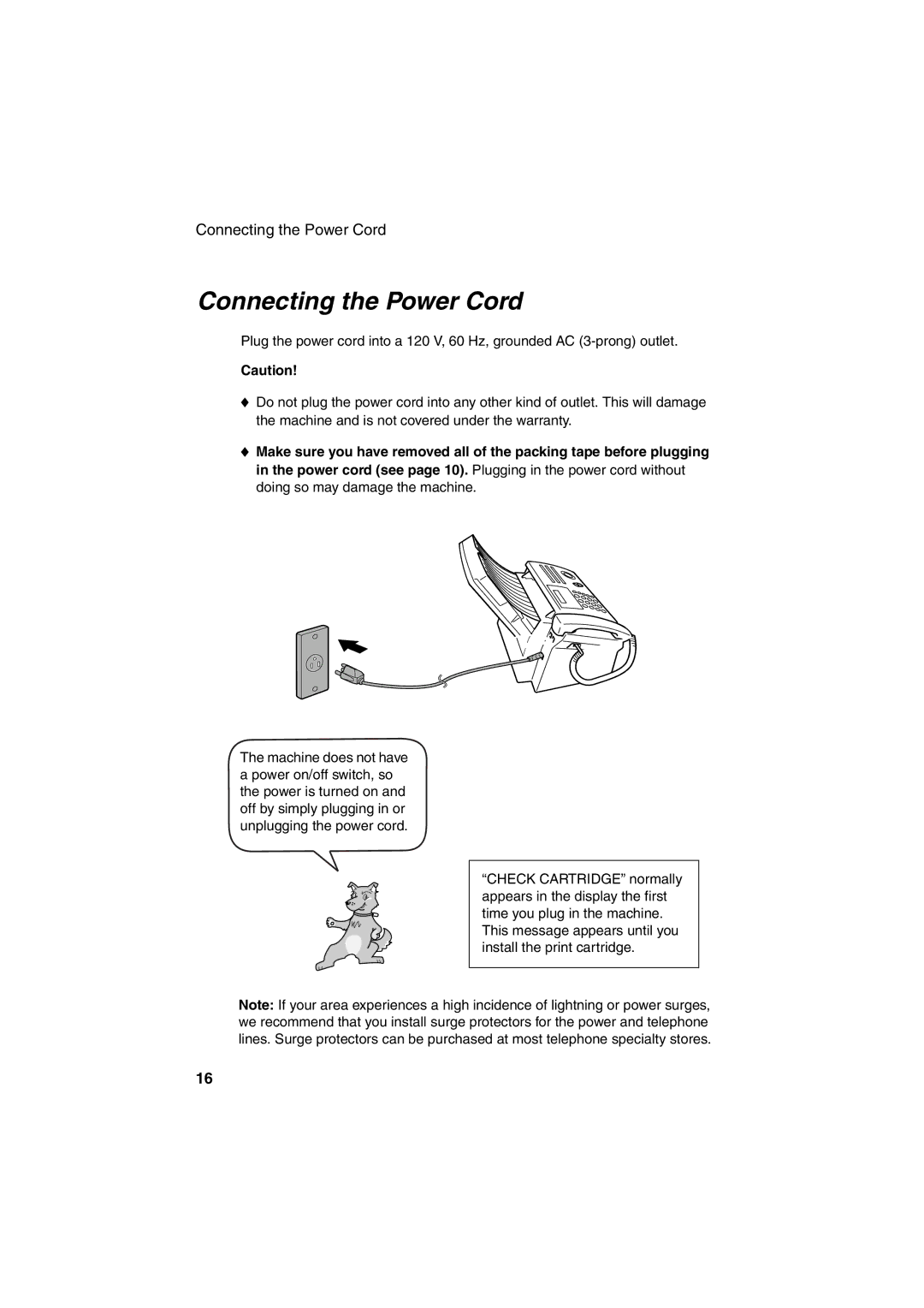 Sharp FO-B1600 operation manual Connecting the Power Cord 