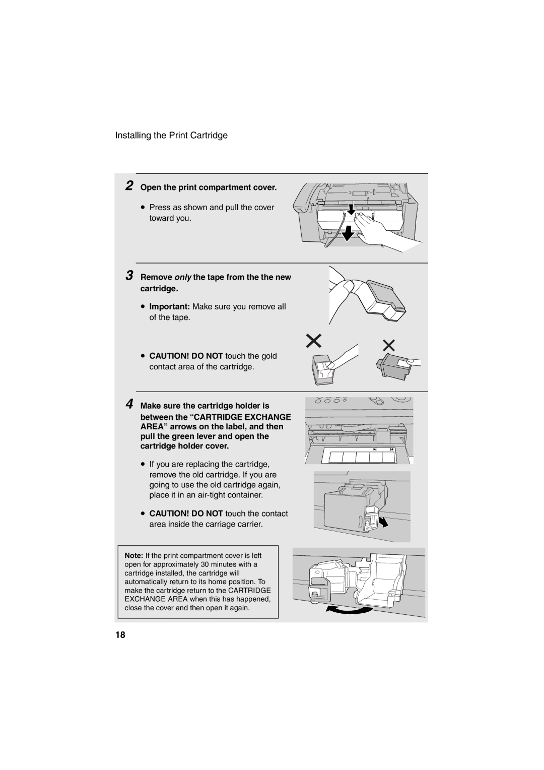 Sharp FO-B1600 operation manual Open the print compartment cover, Remove only the tape from the the new cartridge 