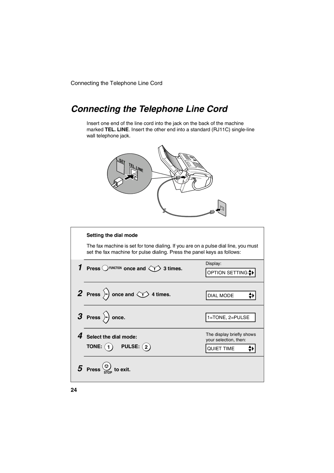 Sharp FO-B1600 operation manual Connecting the Telephone Line Cord 