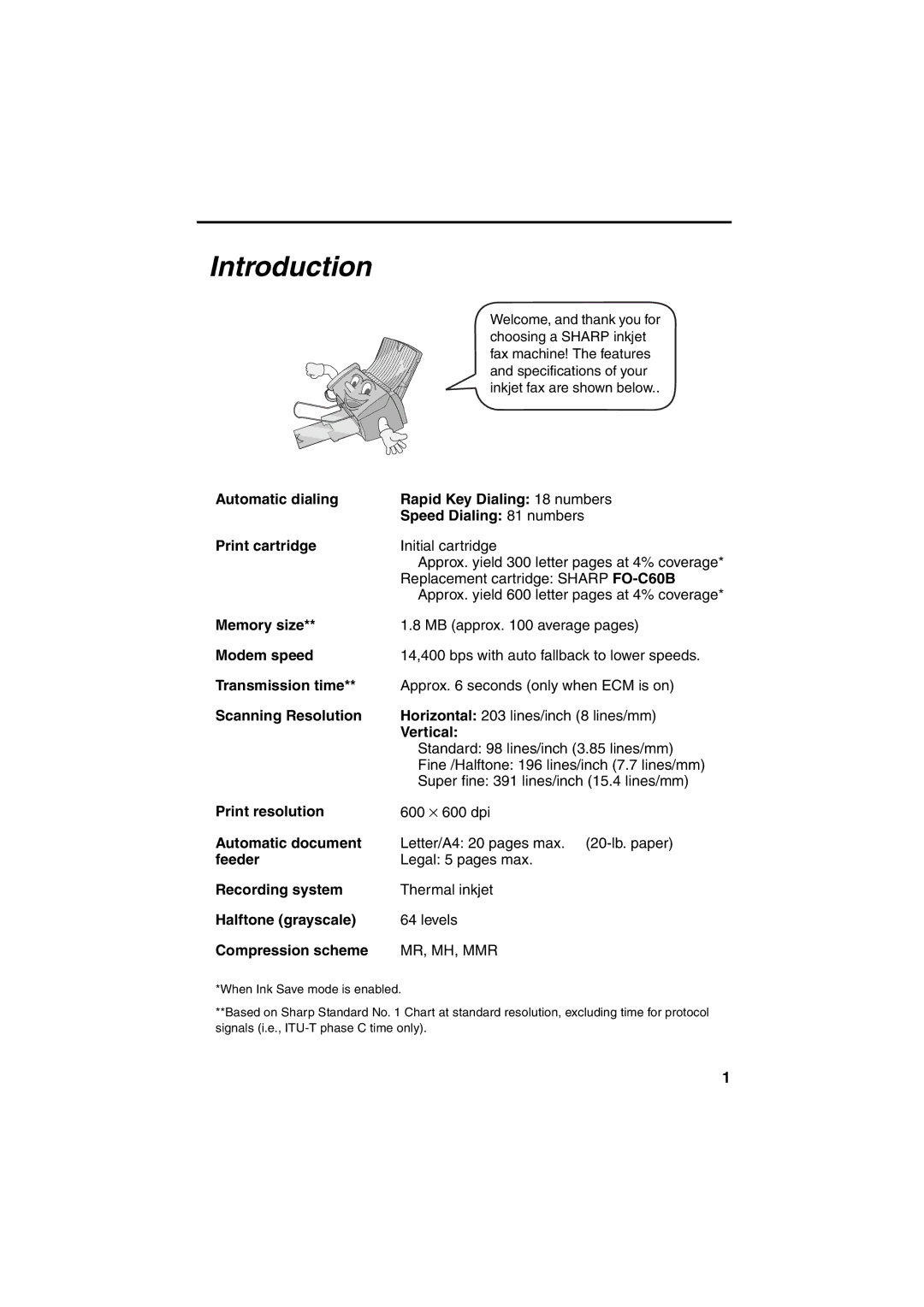 Sharp FO-B1600 operation manual Introduction, Vertical 