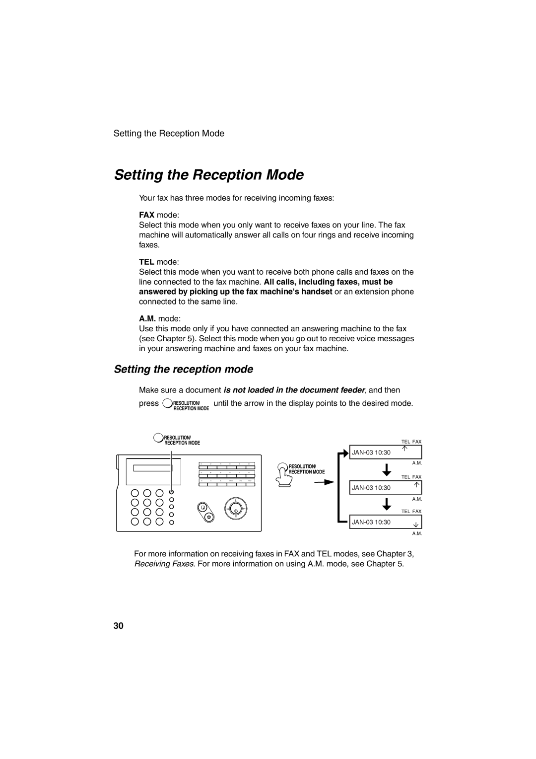 Sharp FO-B1600 operation manual Setting the Reception Mode, Setting the reception mode 