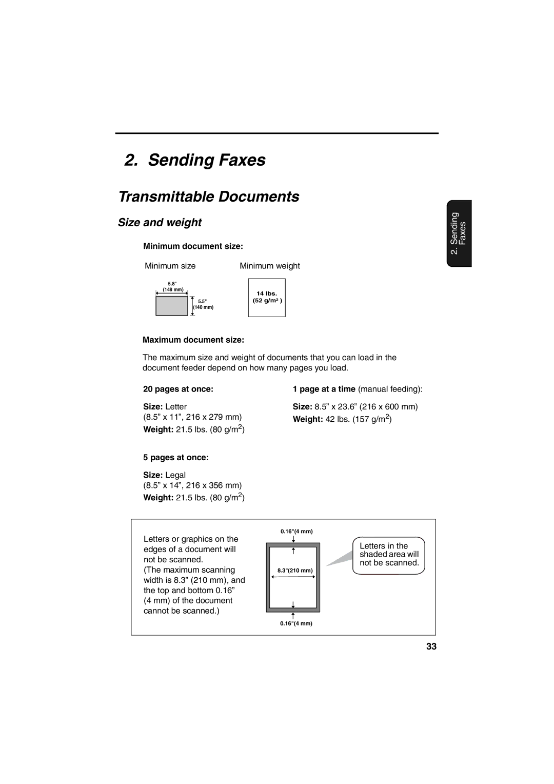 Sharp FO-B1600 operation manual Sending Faxes, Transmittable Documents, Size and weight 