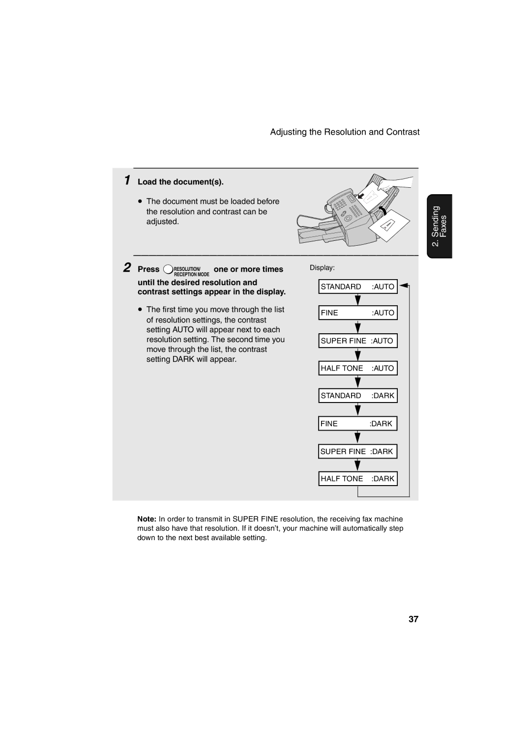 Sharp FO-B1600 operation manual Load the documents, Press RESOLUTION/ one or more times 