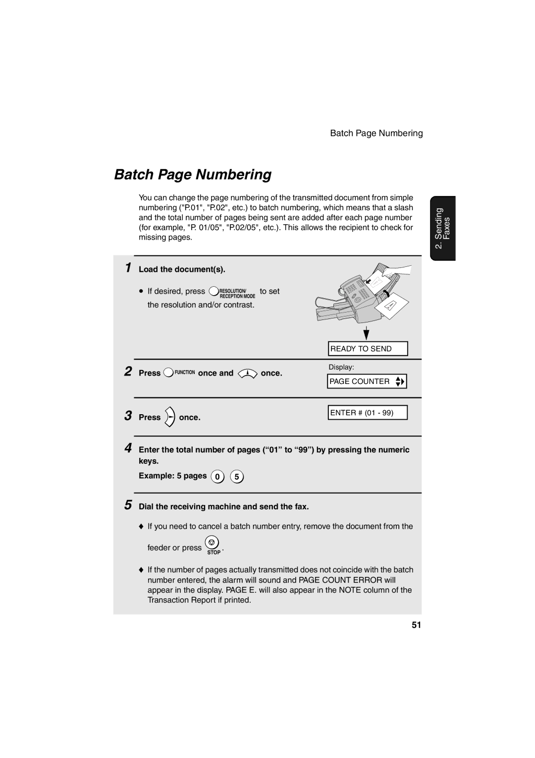 Sharp FO-B1600 operation manual Batch Page Numbering, Load the documents If desired, press 