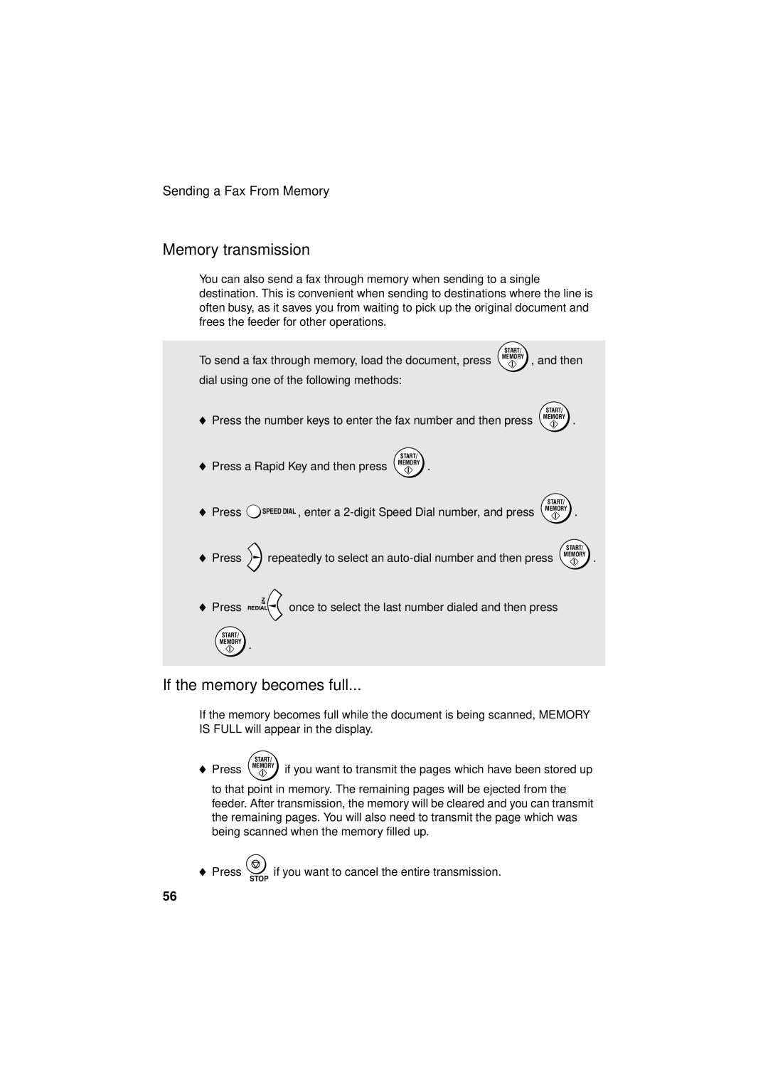 Sharp FO-B1600 operation manual Memory transmission, If the memory becomes full 