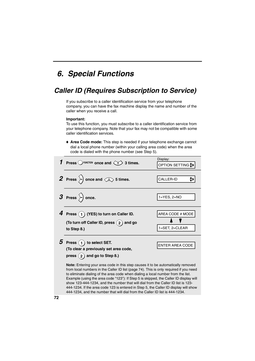 Sharp FO-B1600 operation manual Special Functions, Caller ID Requires Subscription to Service 