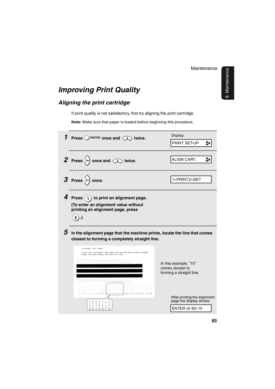 Sharp FO-B1600 operation manual Improving Print Quality, Aligning the print cartridge 