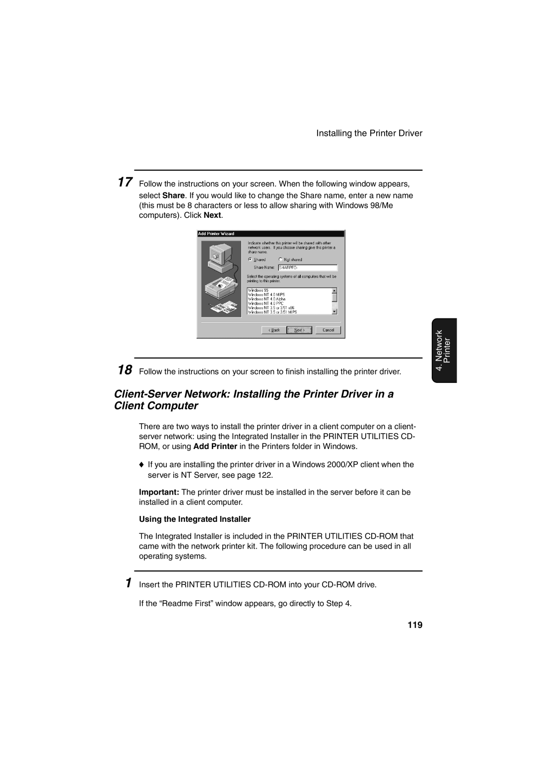 Sharp FO-DC500 operation manual 119, Using the Integrated Installer 