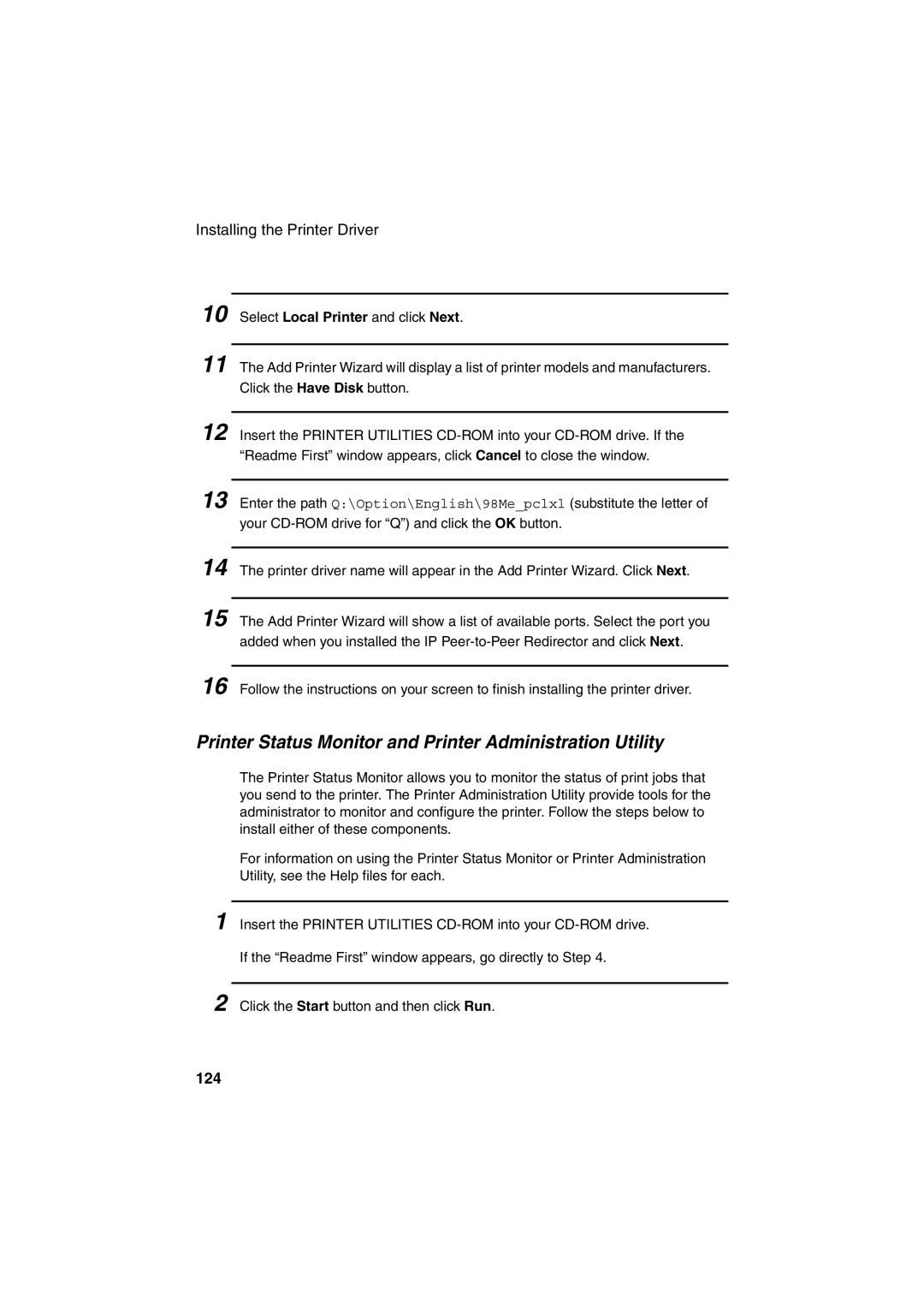 Sharp FO-DC500 operation manual Printer Status Monitor and Printer Administration Utility, 124 