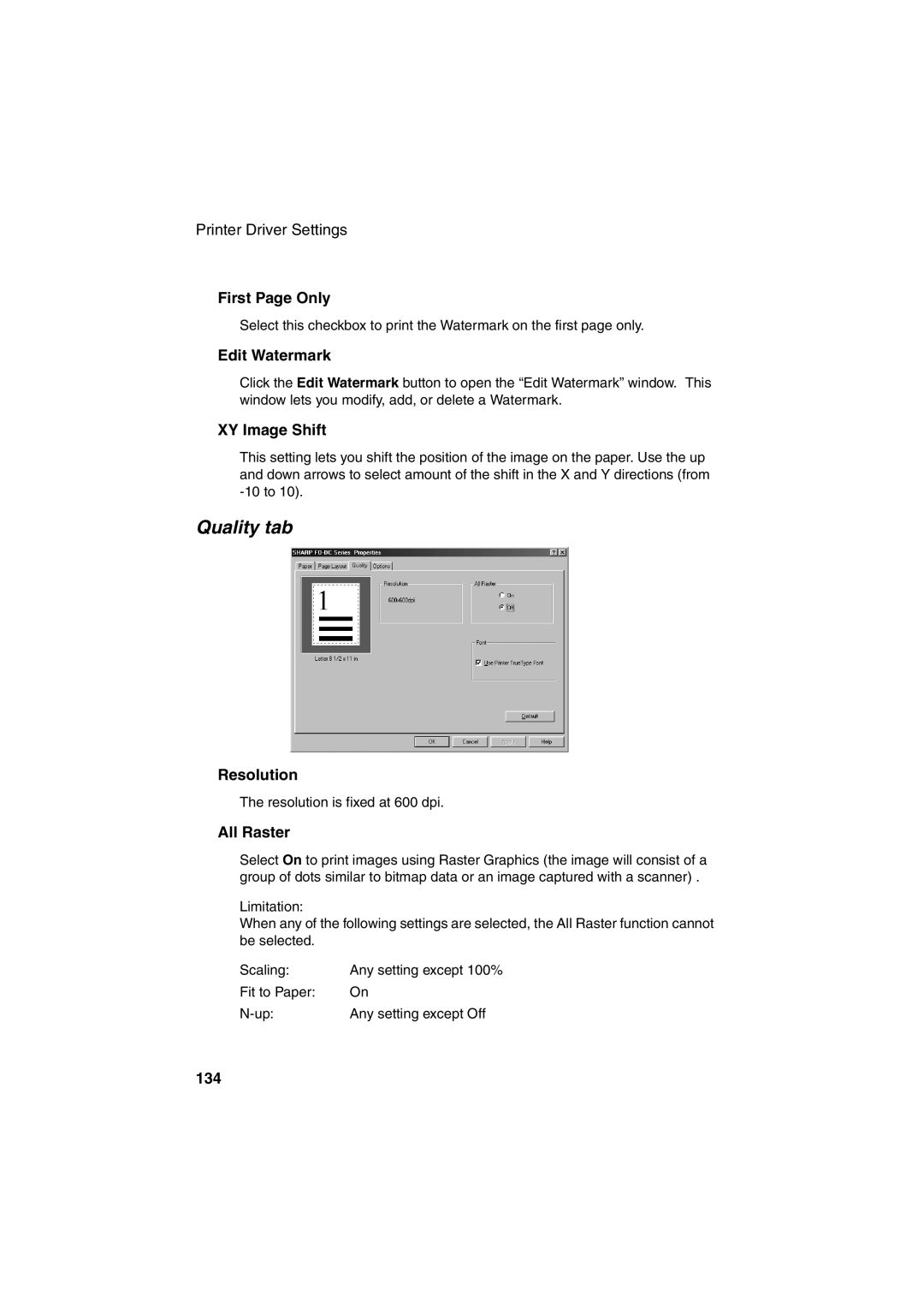 Sharp FO-DC500 operation manual Quality tab 