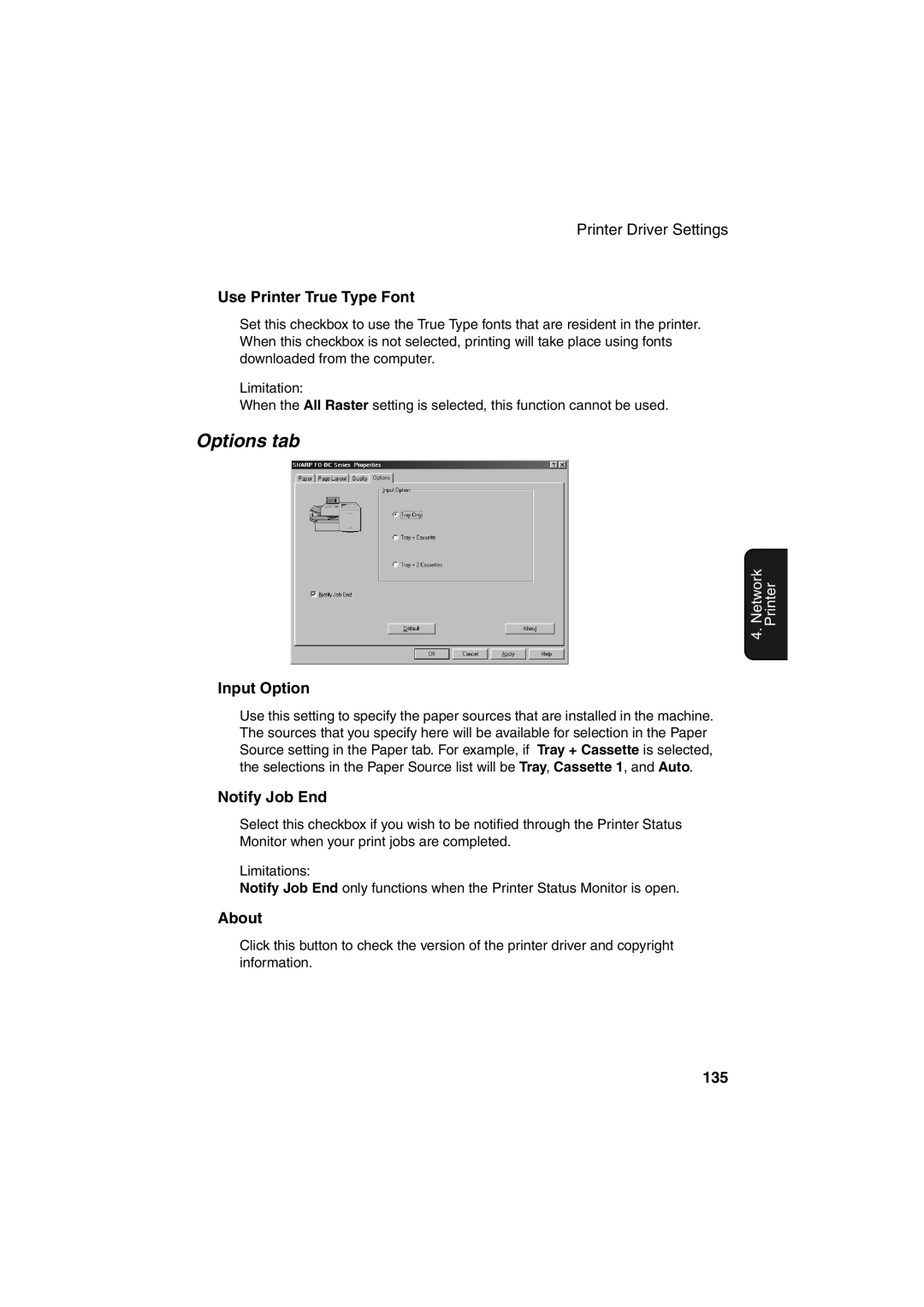 Sharp FO-DC500 operation manual Options tab 