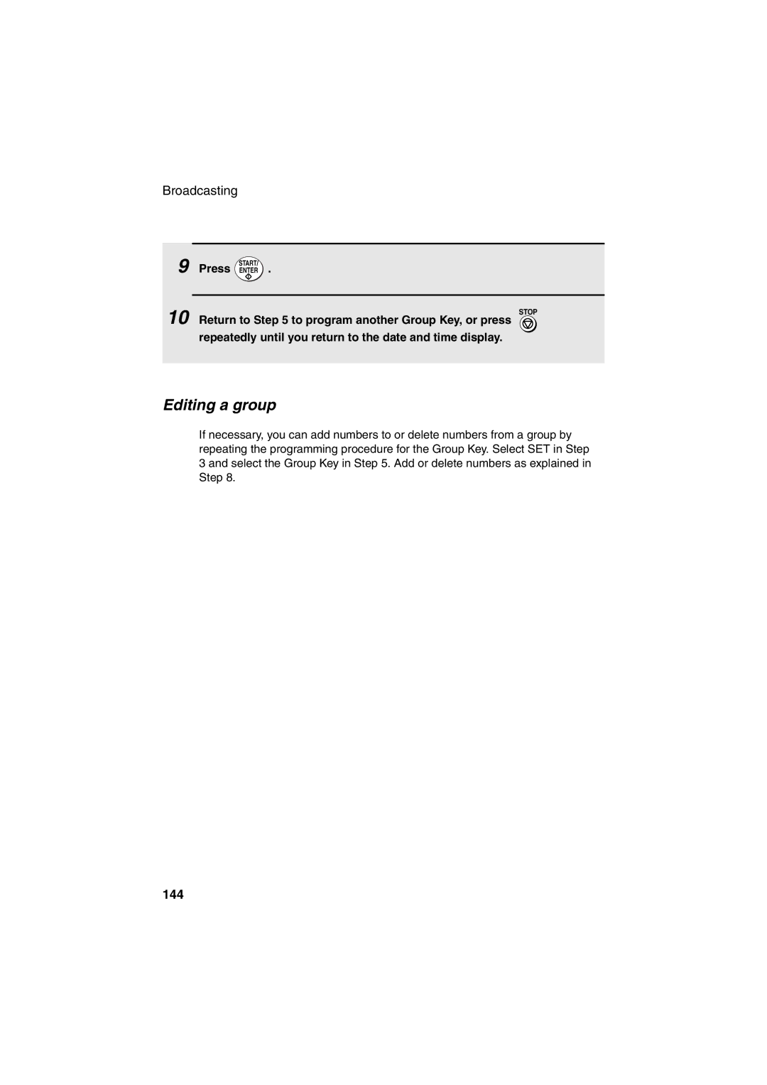 Sharp FO-DC500 operation manual Editing a group, 144 