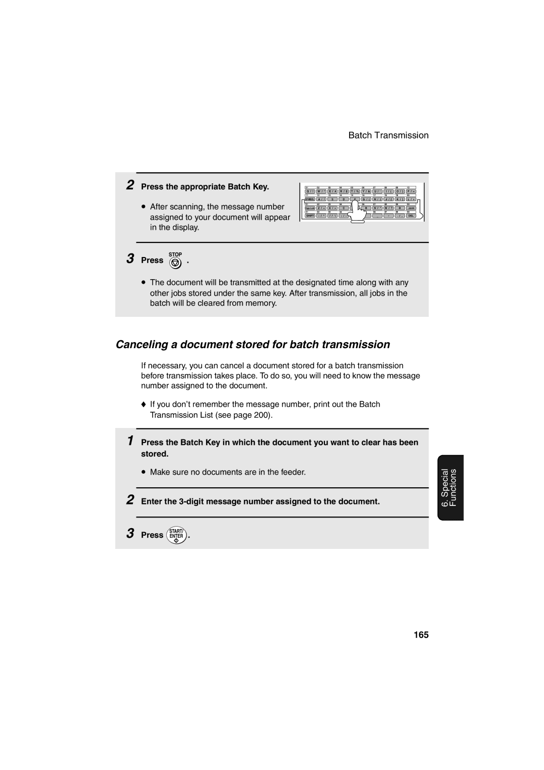 Sharp FO-DC500 Canceling a document stored for batch transmission, 165, Assigned to your document will appear 