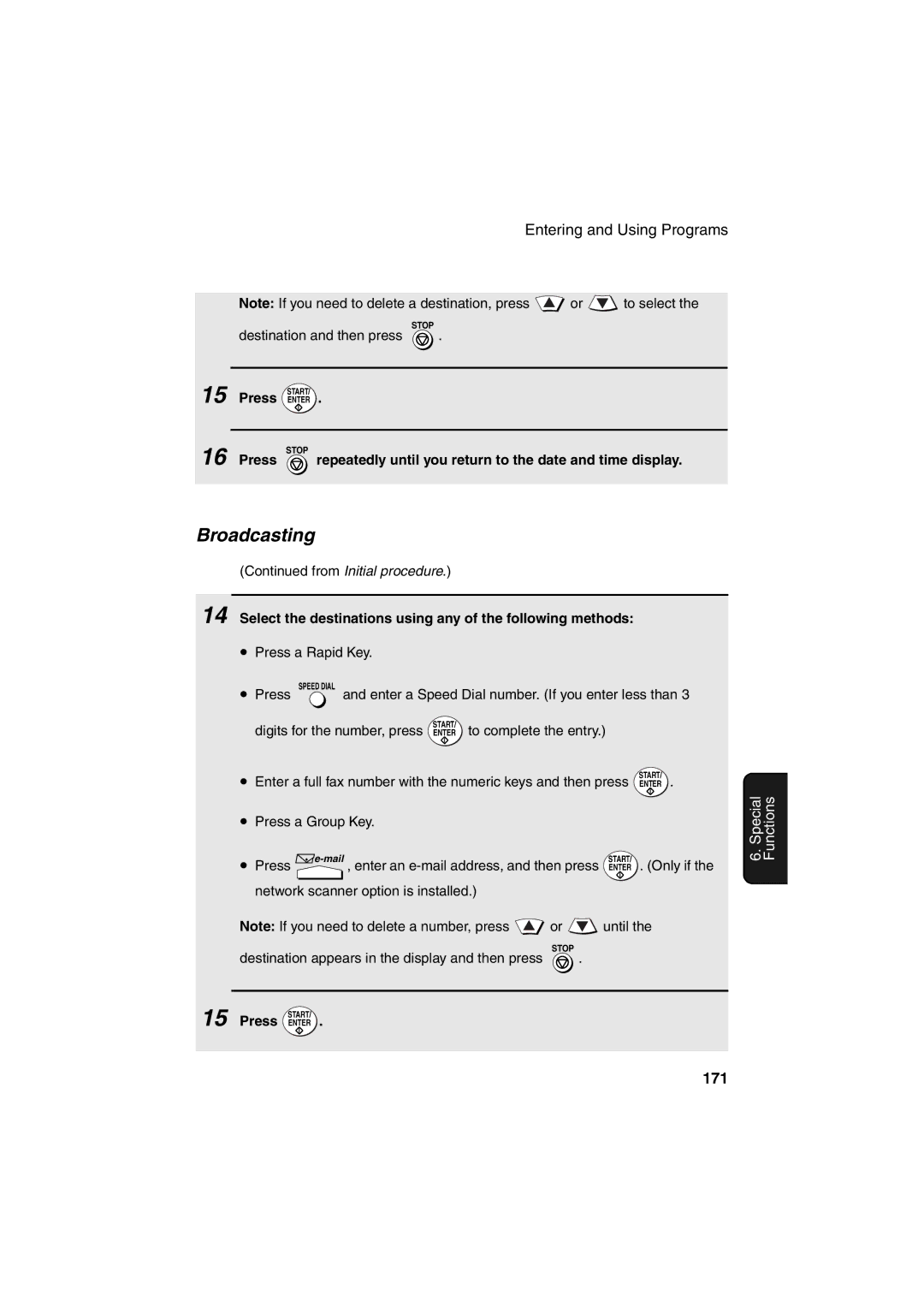 Sharp FO-DC500 operation manual Broadcasting, 171 