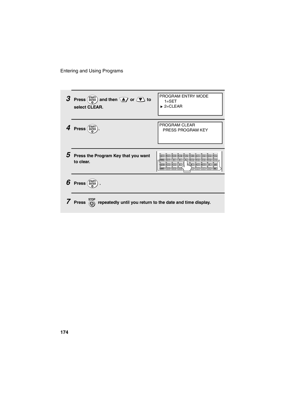 Sharp FO-DC500 operation manual 174, Press the Program Key that you want to clear 