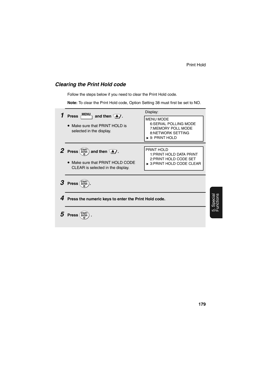 Sharp FO-DC500 operation manual Clearing the Print Hold code, 179 