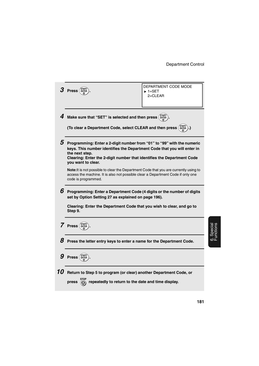 Sharp FO-DC500 operation manual 181, Make sure that SET is selected and then press Enter 