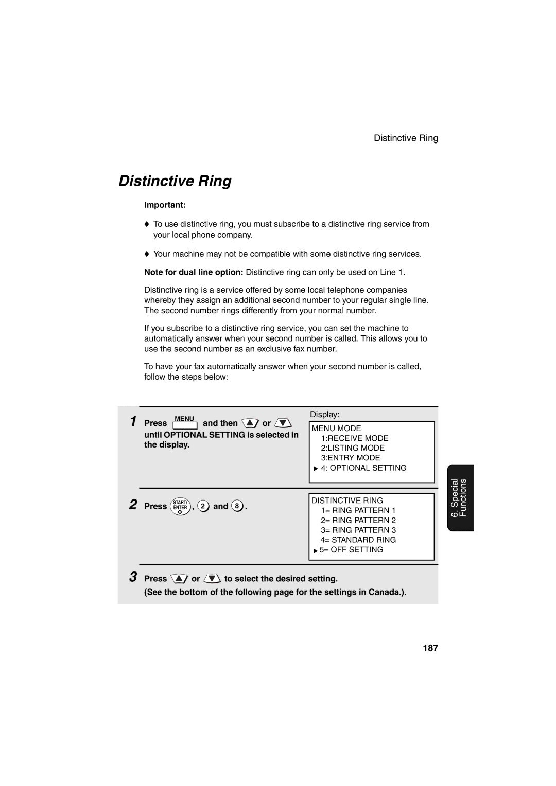 Sharp FO-DC500 operation manual Distinctive Ring, 187, Press Enter , 2 