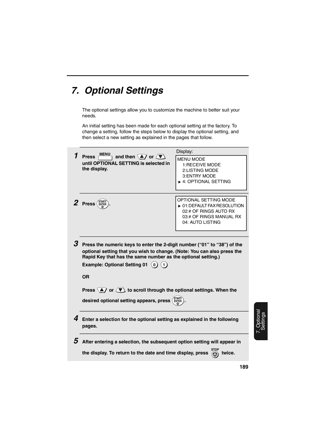 Sharp FO-DC500 operation manual 189, Display. To return to the date and time display, press twice 