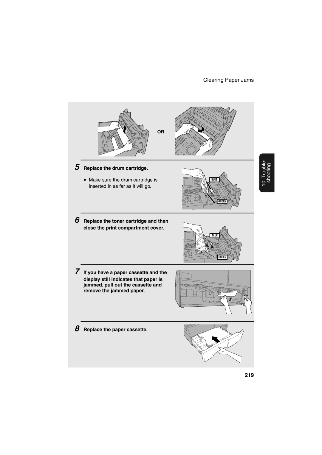 Sharp FO-DC500 operation manual 219, Replace the drum cartridge Make sure the drum cartridge is 