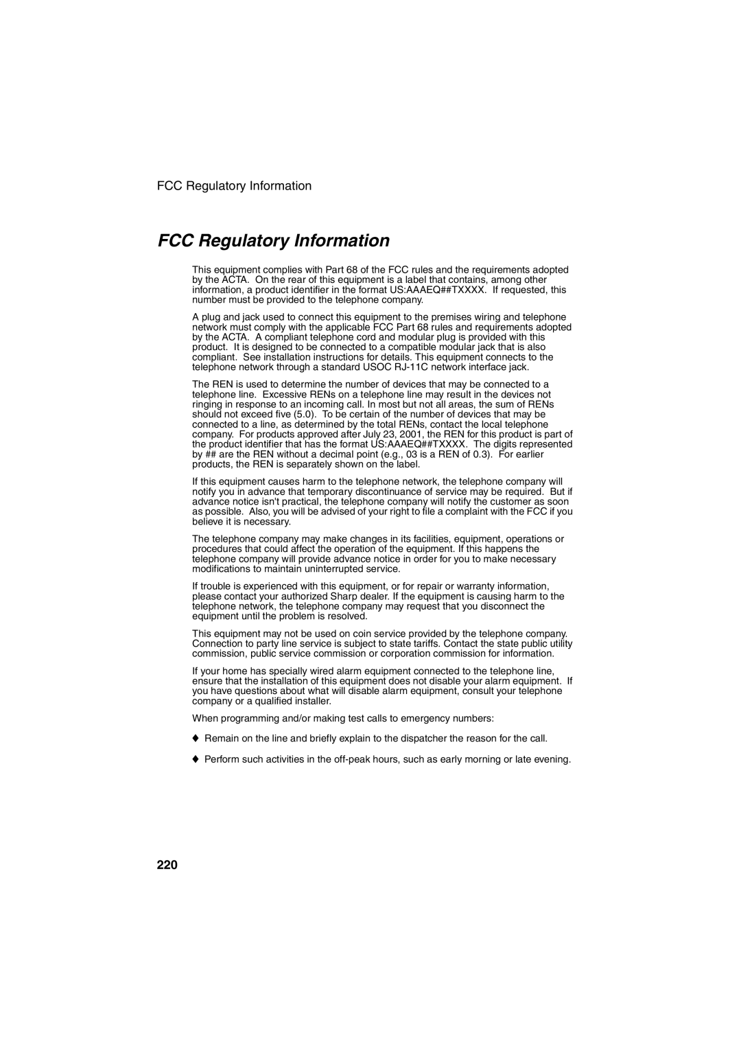 Sharp FO-DC500 operation manual FCC Regulatory Information 