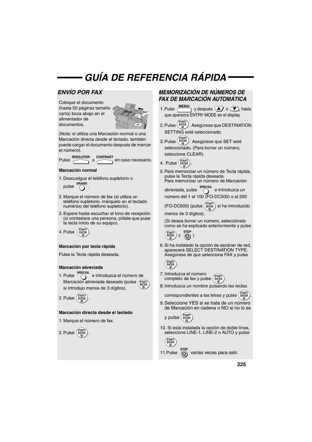 Sharp FO-DC500 operation manual Guía DE Referencia Rápida, 225 