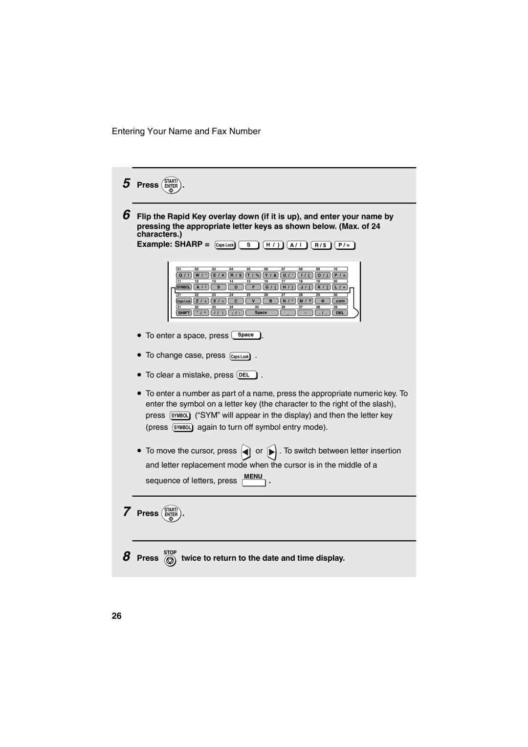 Sharp FO-DC500 operation manual Press Enter, Press twice to return to the date and time display 