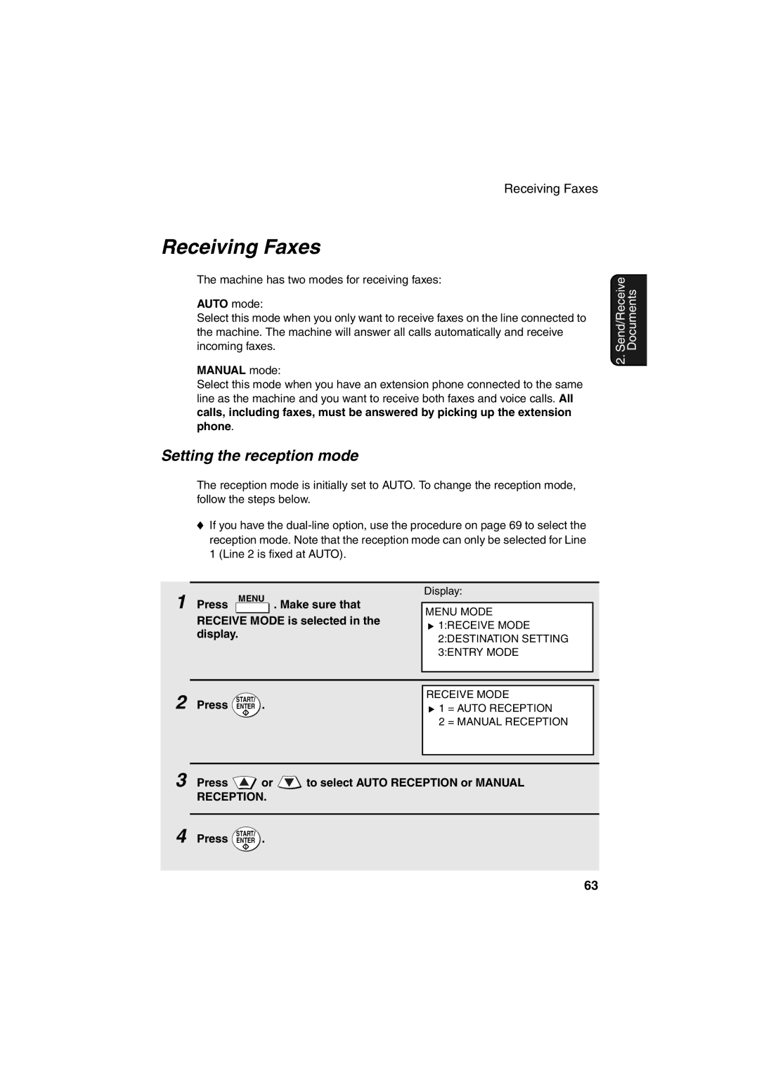 Sharp FO-DC500 operation manual Receiving Faxes, Setting the reception mode 