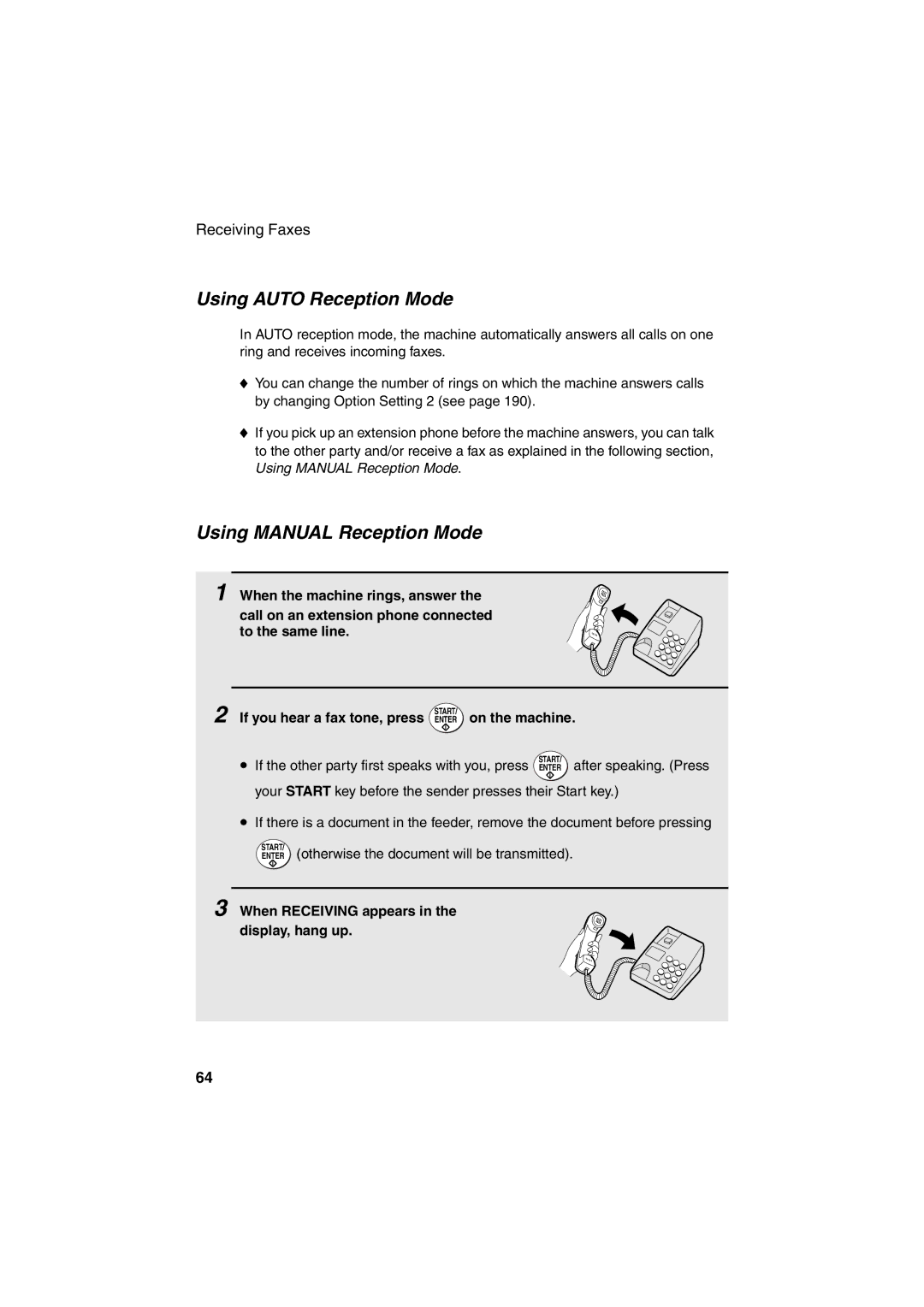 Sharp FO-DC500 operation manual Using Auto Reception Mode, Using Manual Reception Mode, On the machine 