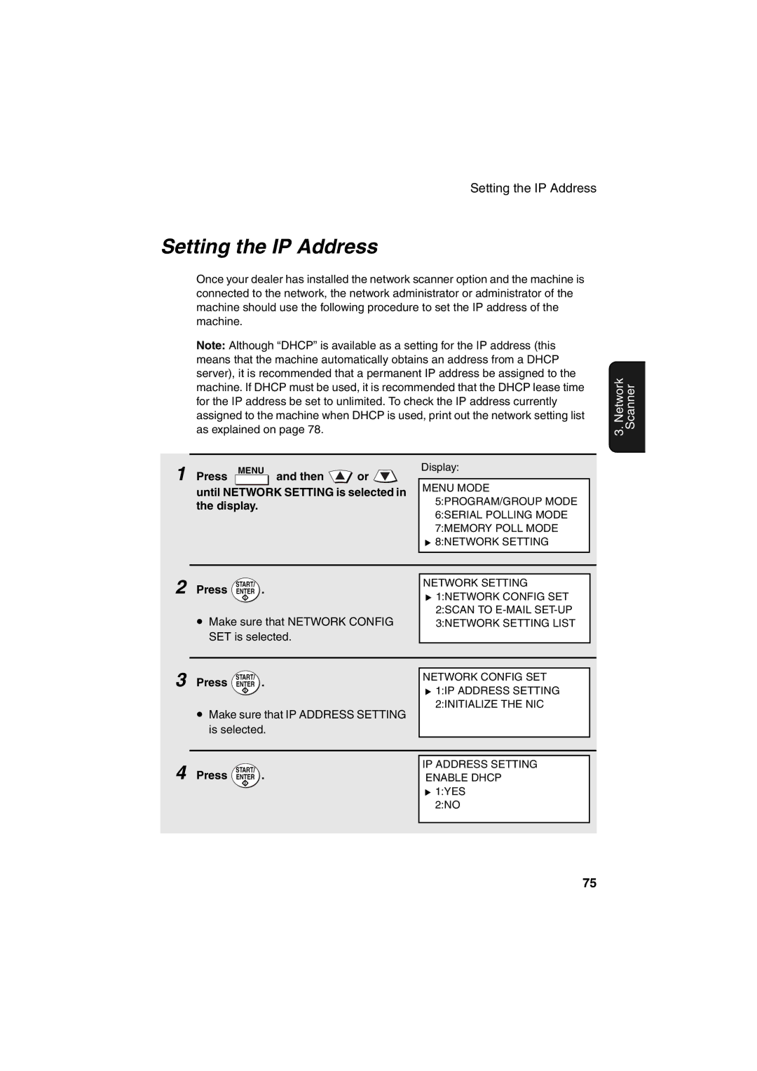 Sharp FO-DC500 operation manual Setting the IP Address, Press 