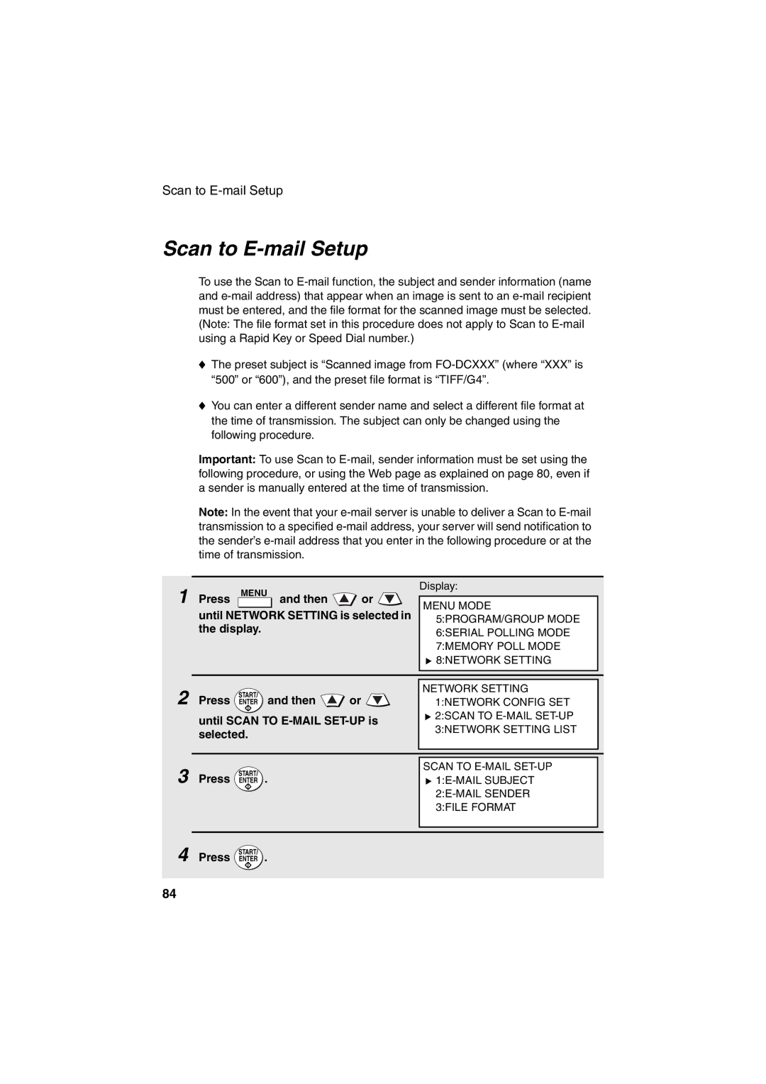 Sharp FO-DC500 operation manual Scan to E-mail Setup, Until Scan to E-MAIL SET-UP is selected 