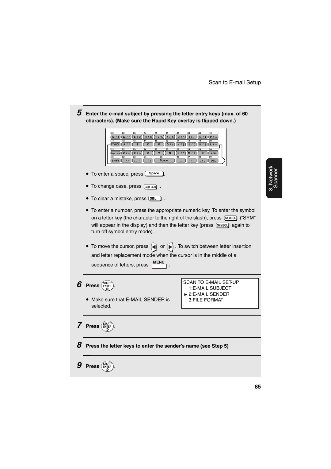 Sharp FO-DC500 operation manual To change case, press, Press the letter keys to enter the sender’s name see Step 