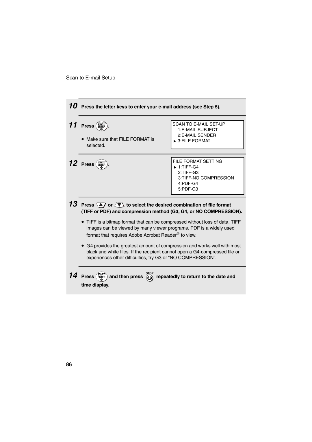 Sharp FO-DC500 Press the letter keys to enter your e-mail address see Step, Repeatedly to return to the date, Time display 