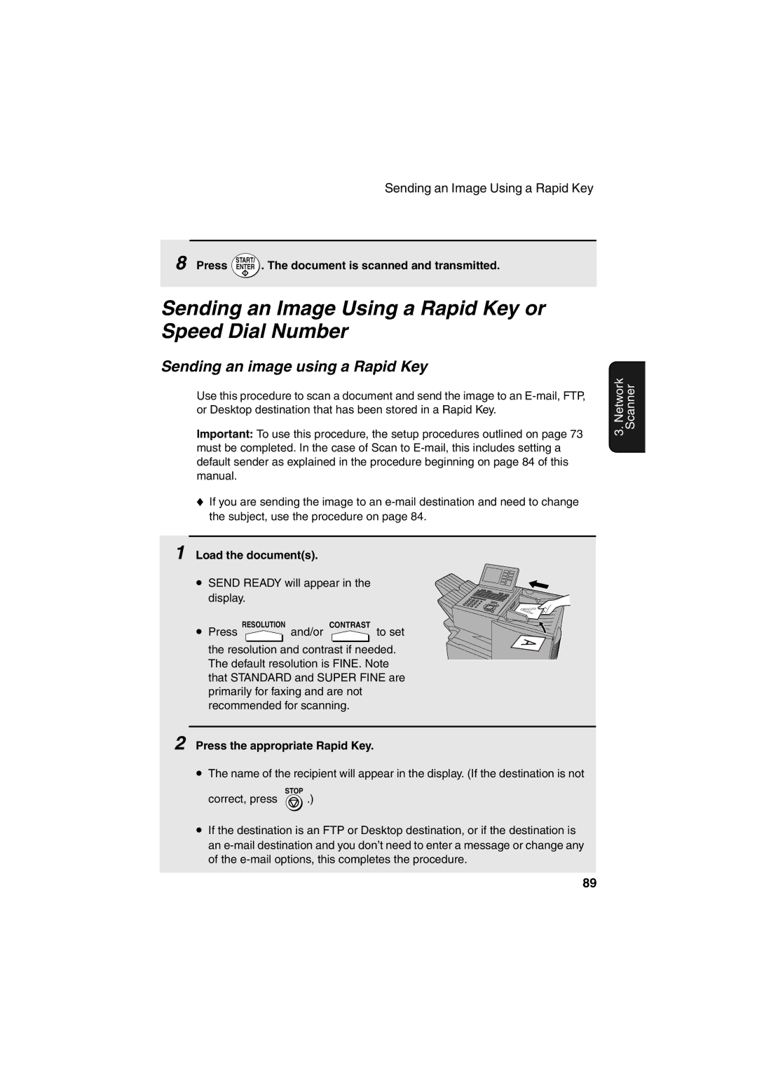 Sharp FO-DC500 operation manual Sending an Image Using a Rapid Key or Speed Dial Number, Sending an image using a Rapid Key 