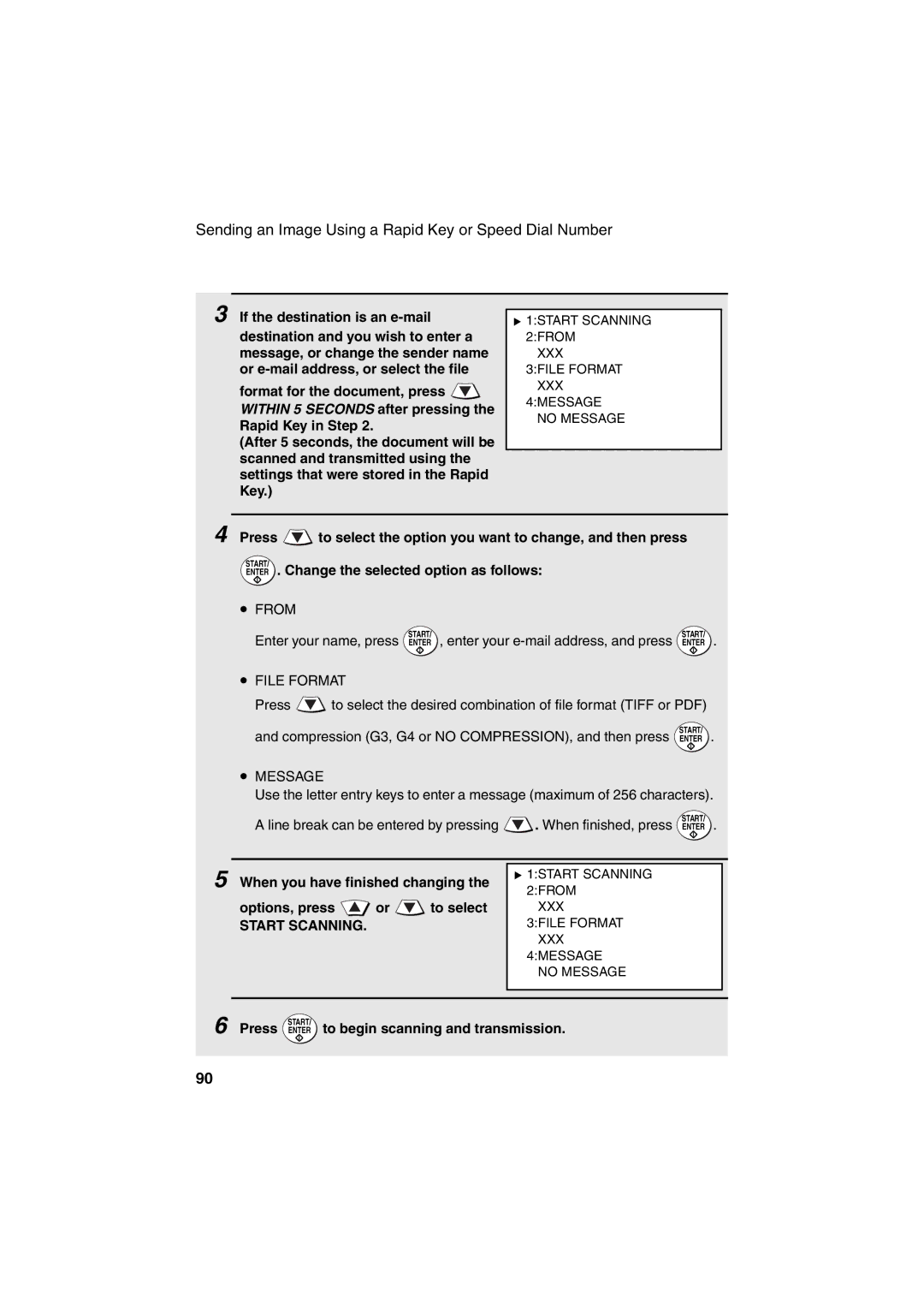 Sharp FO-DC500 Sending an Image Using a Rapid Key or Speed Dial Number, Press Enter to begin scanning and transmission 