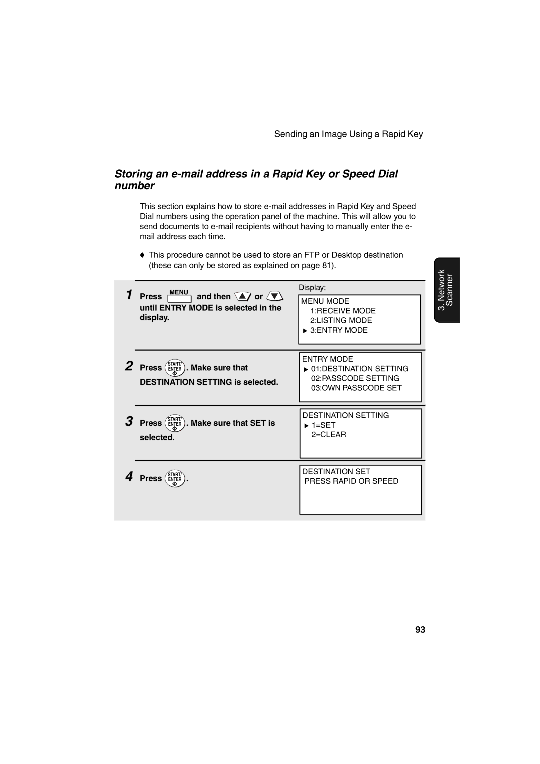 Sharp FO-DC500 operation manual Entry Mode 01DESTINATION Setting 