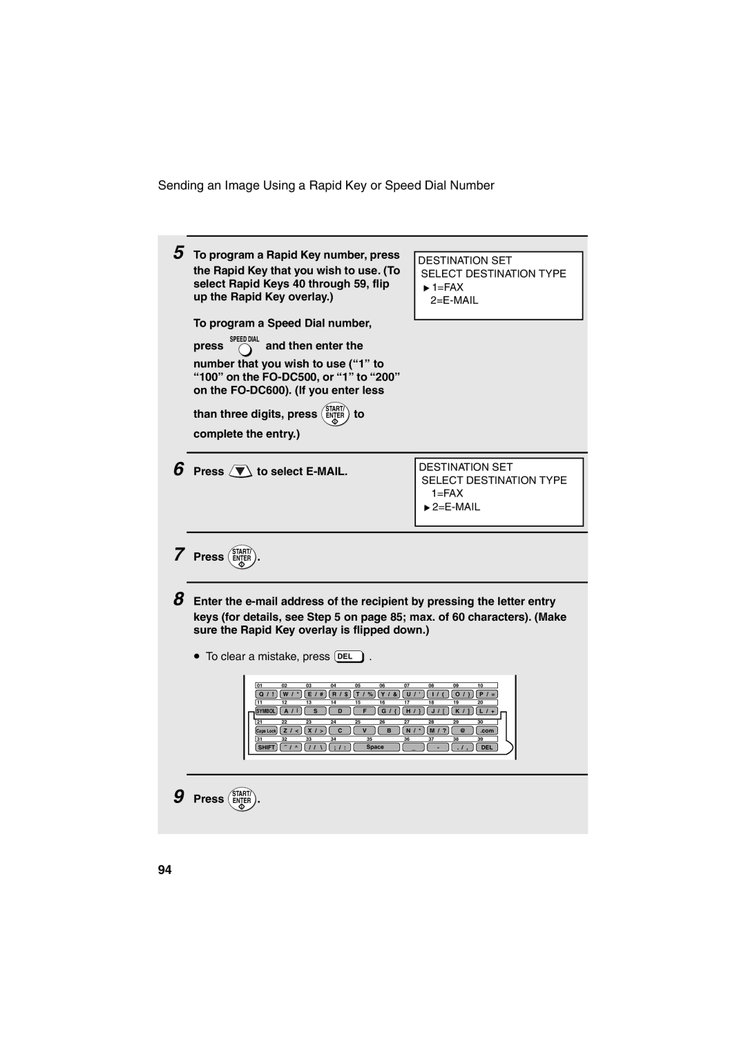 Sharp FO-DC500 operation manual Than three digits, press Complete the entry, Press to select E-MAIL 