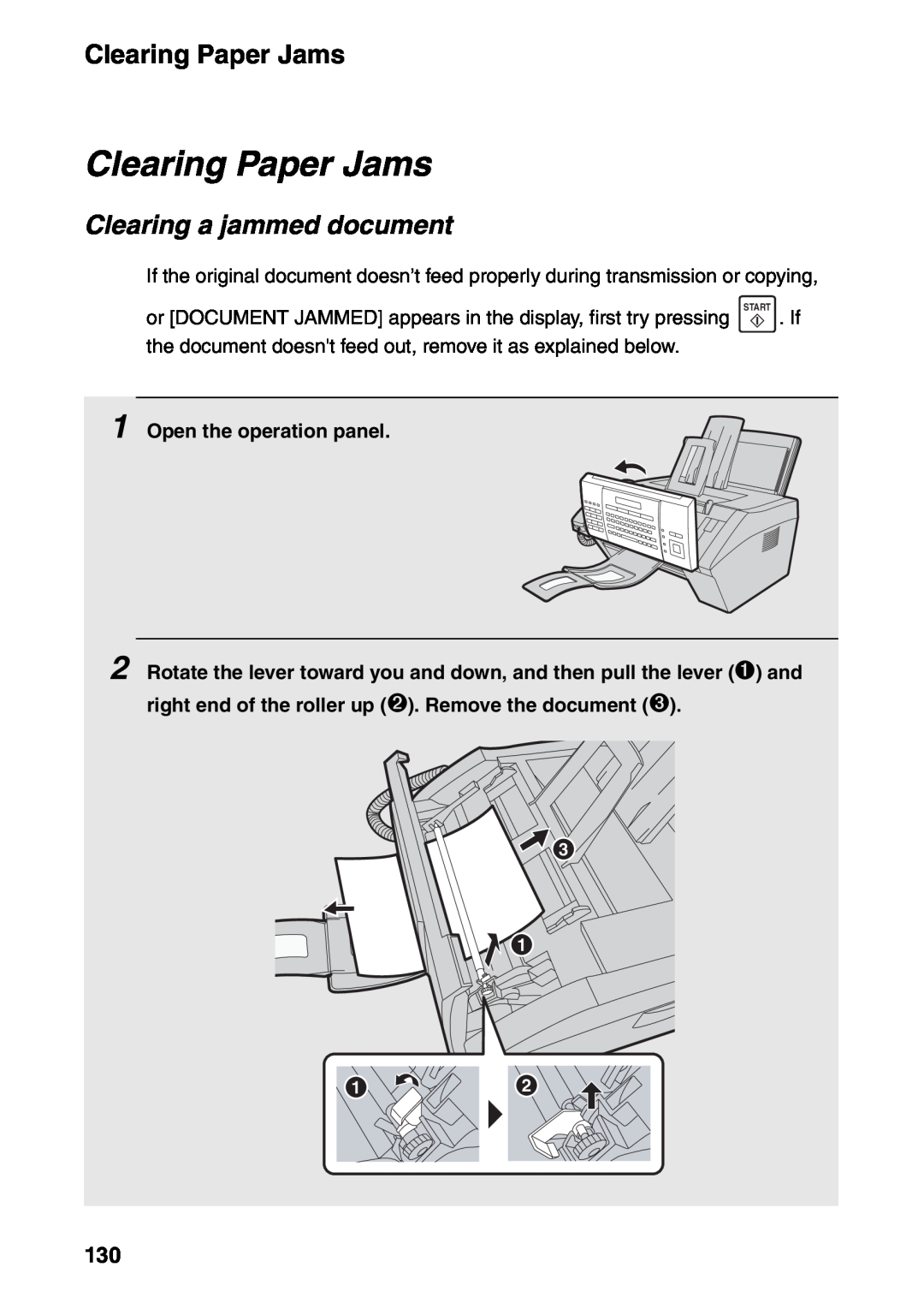 Sharp FO-IS115N operation manual Clearing Paper Jams, Clearing a jammed document 