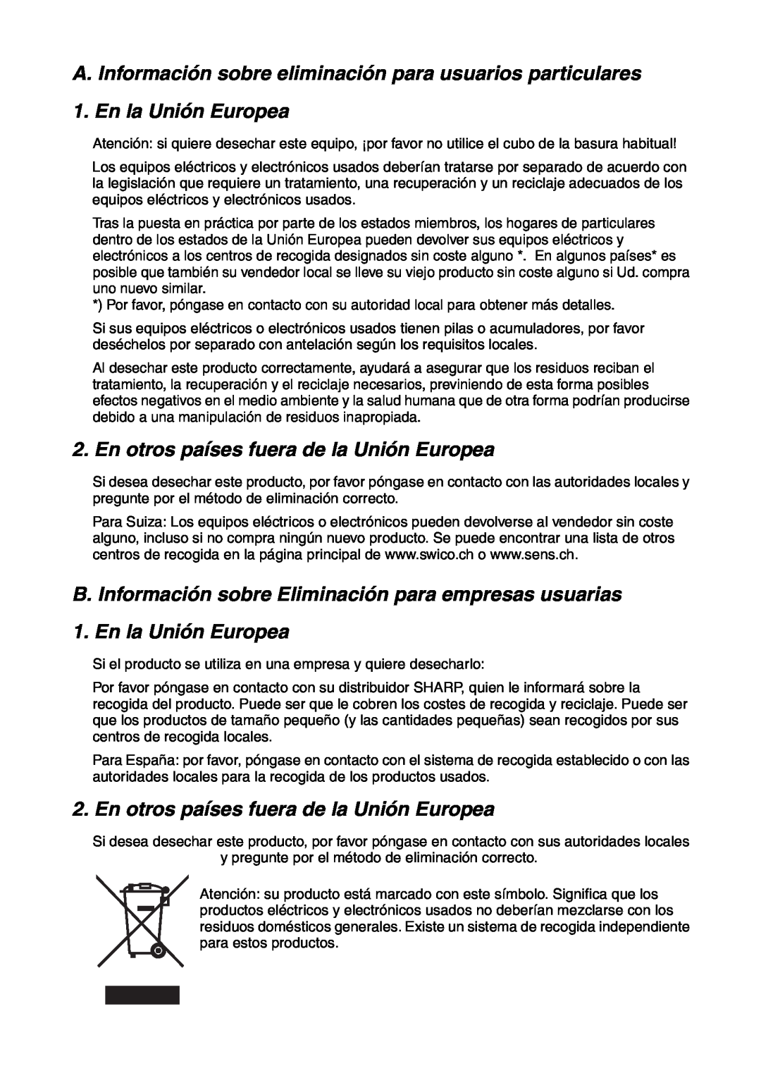 Sharp FO-IS115N En otros países fuera de la Unión Europea, Si el producto se utiliza en una empresa y quiere desecharlo 