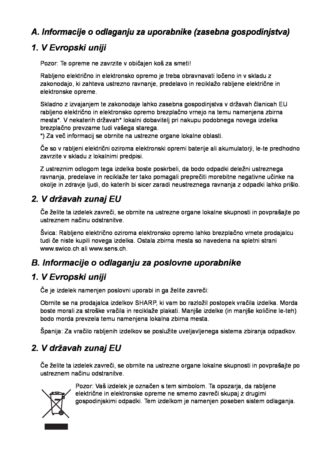 Sharp FO-IS115N operation manual V državah zunaj EU, B. Informacije o odlaganju za poslovne uporabnike 1. V Evropski uniji 